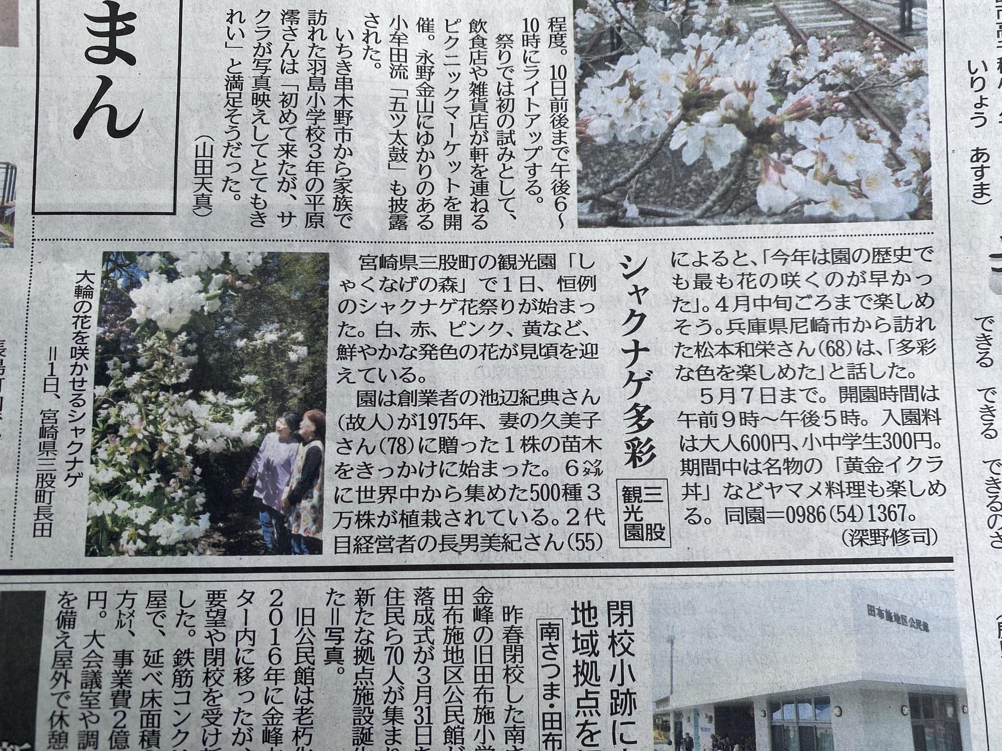 南日本新聞にしゃくなげの森が登場